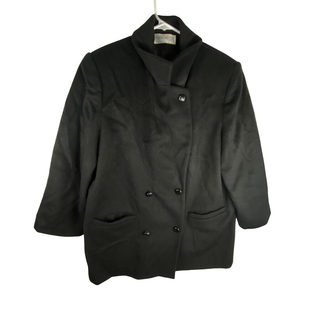 Vintage Forecaster Of Boston Pea Coat Womens 10 Black Wool 3/4 Sleeve Button